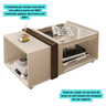 Mesa de Centro com Vidro Mobiliário para Sala com Rodízios:off White-havana - 4