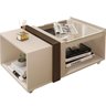Mesa de Centro com Vidro Mobiliário para Sala com Rodízios:off White-havana - 2