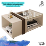 Mesa de Centro com Vidro Mobiliário para Sala com Rodízios:off White-havana - 3