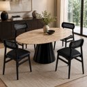 Ver imagem 4 de Mesa de Jantar Cone Oval 137x90 cm Tampo Mármore Travertino Base Laca Preta