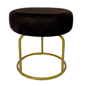 Puff Decor Veludo Preto Dourado Redondo Puff Sala Quarto Penteadeira