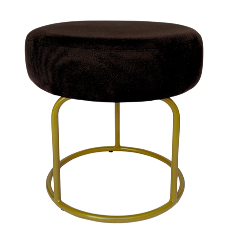 Puff Decor Veludo Preto Dourado Redondo Puff Sala Quarto Penteadeira