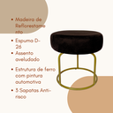 Ver imagem 2 de Puff Decor Veludo Preto Dourado Redondo Puff Sala Quarto Penteadeira