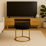 Puff Decor Veludo Preto Dourado Redondo Puff Sala Quarto Penteadeira - 9