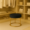 Puff Decor Veludo Preto Dourado Redondo Puff Sala Quarto Penteadeira - 8
