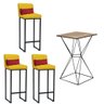 Kit Mesa Bistrô Lucca e 3 Banqueta Lucca Tampo Madeira Ferro Preto Corino Amarelo e Almofada Vermelh - 1