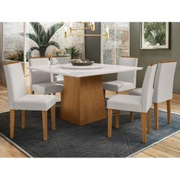 Mesa de Jantar Jasmin 135x35 com Tampo Giratório e 6 Cadeiras Amanda Ipê/Off White/Bege - PR Móveis - 2 Mesa de Jantar Jasmin 135x35 com Tampo Giratório e 6 Cadeiras Amanda Ipê/Off White/Bege - PR Móveis - 2