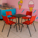 Ver imagem 1 de Jogo Mesa 70x70 Preta para Sorveterias e Restaurantes com 4 Cadeiras Iso Vermelha