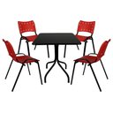 Ver imagem 2 de Jogo Mesa 70x70 Preta para Sorveterias e Restaurantes com 4 Cadeiras Iso Vermelha