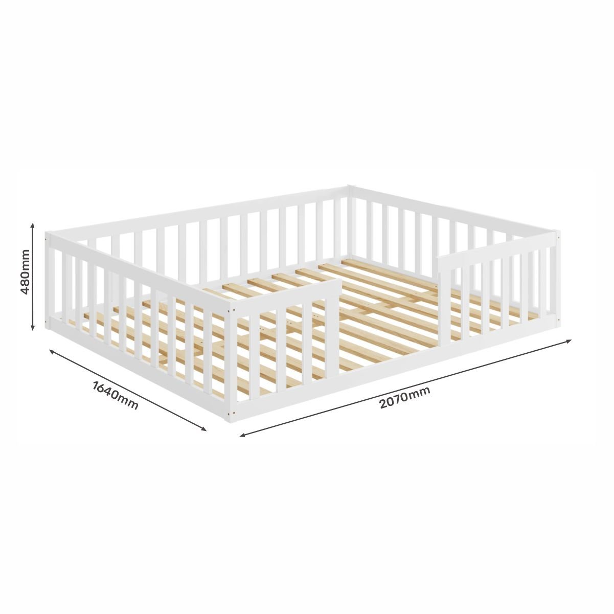 Cama Montessoriana Queen Nemargi Madeira Maciça com Grade Branco - 3