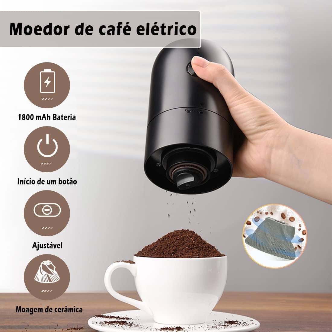 Moedor de Café Elétrico,automático Portátil Moedor de Grãos de Cafe, Ajustável Multi Moagem - 3