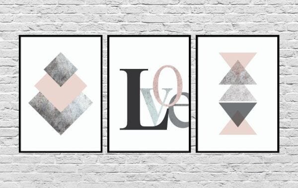 Quadros Decorativos Love Geométrico Rosa - Preto - 30 x 40 - 1