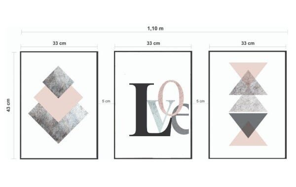 Quadros Decorativos Love Geométrico Rosa - Preto - 30 x 40 - 2