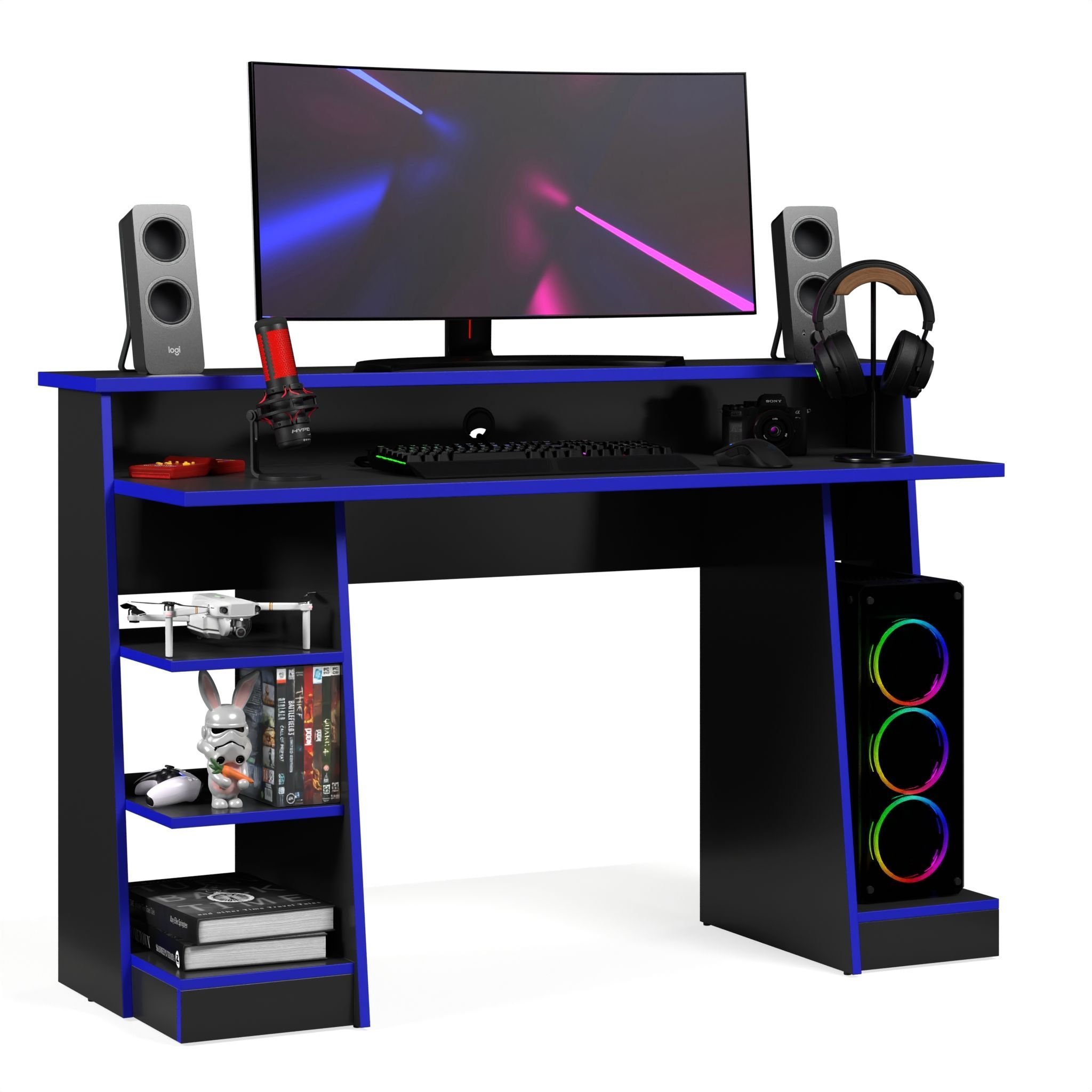 Mesa Gamer Escrivaninha Mesa de Computador Xp - Preto/azul - 5