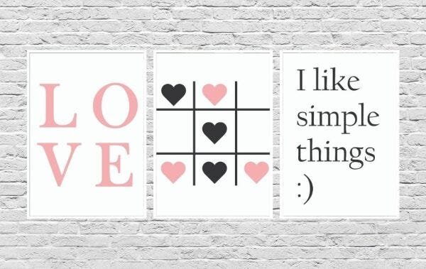 Quadros Decorativos Love Jogo de Corações com Frases Rosa - Branco - 20 x 30 - 1