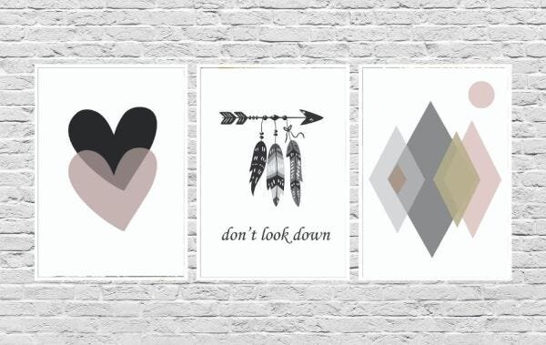 Quadros Decorativos Coração Frase e Losangos Colorido - Branco - 30 x 40 - 1