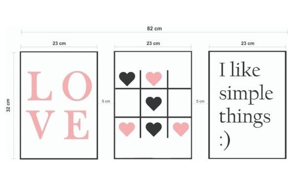 Quadros Decorativos Love Jogo de Corações com Frases Rosa - Preto - 20 x 30 - 2