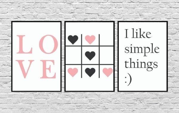 Quadros Decorativos Love Jogo de Corações com Frases Rosa - Preto - 20 x 30 - 1
