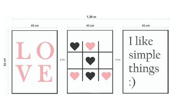 Quadros Decorativos Love Jogo de Corações com Frases Rosa - Preto - 40 x 60 - 2