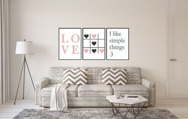 Quadros Decorativos Love Jogo de Corações com Frases Rosa - Preto - 40 x 60 - 1
