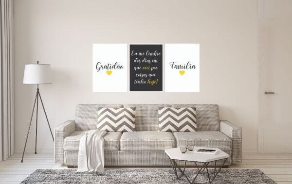 Quadros Decorativos Família Gratidão Oração Amarelo - Branco - 40 x 60 - 1