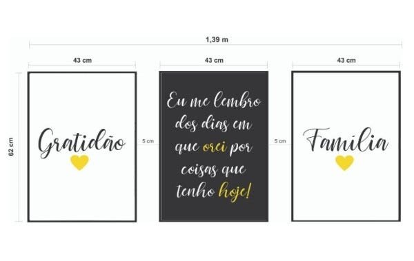 Quadros Decorativos Família Gratidão Oração Amarelo - Branco - 40 x 60 - 2