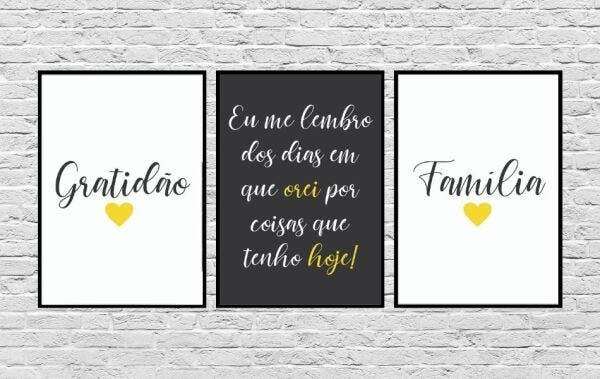 Quadros Decorativos Família Gratidão Oração Amarelo - Preto - 30 x 40 - 1
