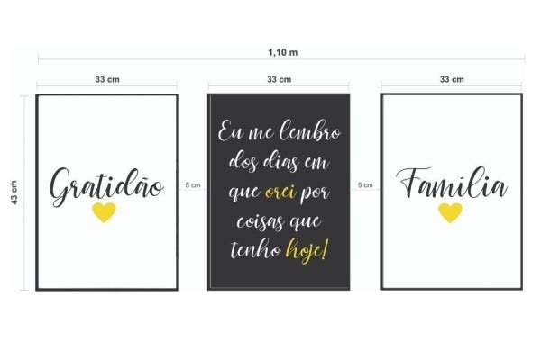Quadros Decorativos Família Gratidão Oração Amarelo - Preto - 30 x 40 - 2