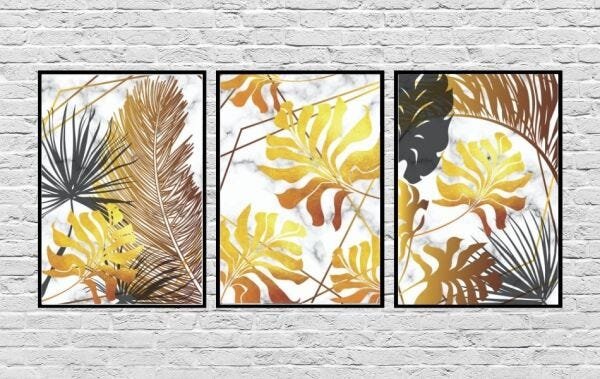 Quadros Decorativos Folhagens Douradas e Pretas - Preto - 30 x 40 - 1