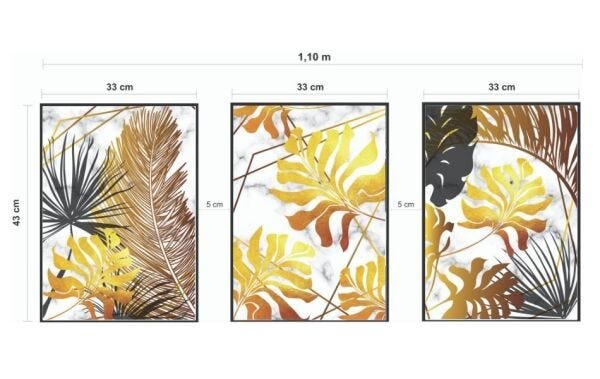 Quadros Decorativos Folhagens Douradas e Pretas - Preto - 30 x 40 - 2