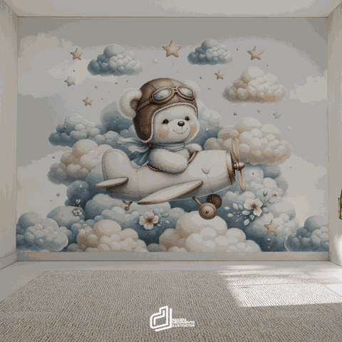 Cópia - Papel de Parede Painel Bebê Ursinho Aviador