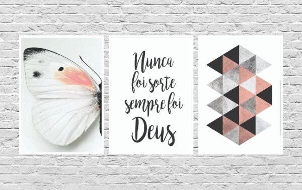Quadros Decorativos Borboleta Frase Geometrico Abstrato Rosa - Branco - 40 x 60 - 1