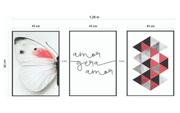 Quadros Decorativos Borboleta Frase Amor Geometrico Abstrato Pink - Preto - 40 x 60 - 2