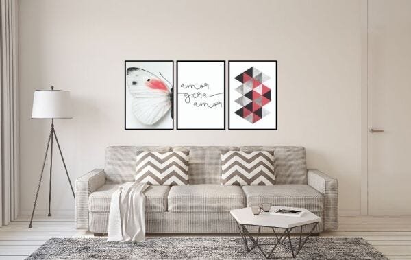 Quadros Decorativos Borboleta Frase Amor Geometrico Abstrato Pink - Preto - 40 x 60 - 1