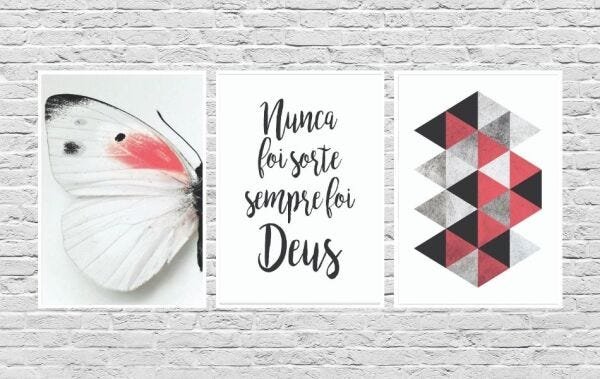 Quadros Decorativos Borboleta Frase Deus Geometrico Abstrato Pink - Branco - 30 x 40 - 1