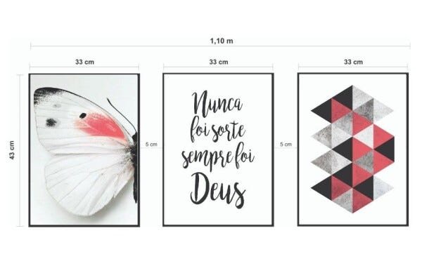 Quadros Decorativos Borboleta Frase Deus Geometrico Abstrato Pink - Branco - 30 x 40 - 2