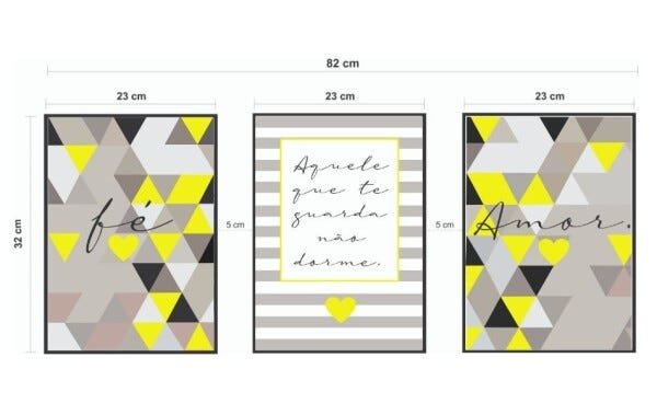 Quadros Decorativos Fé Amor Frase Guarda Abstrato Amarelo - Preto - 20 x 30 - 2
