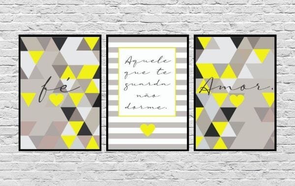 Quadros Decorativos Fé Amor Frase Guarda Abstrato Amarelo - Preto - 20 x 30 - 1
