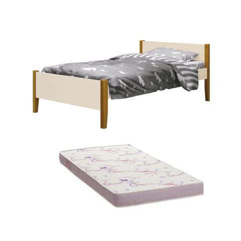 Cama Solteiro Simba com Pés em Madeira com Colchão D20 188 X 88 X 12 Cm - Reller - Areia Fosco
