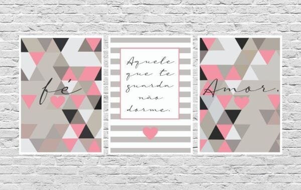 Quadros Decorativos Fé Amor Frase Guarda Abstrato Rosa - Branco - 30 x 40 - 1