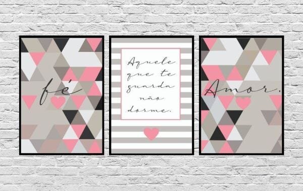 Quadros Decorativos Fé Amor Frase Guarda Abstrato Rosa - Preto - 20 x 30 - 1