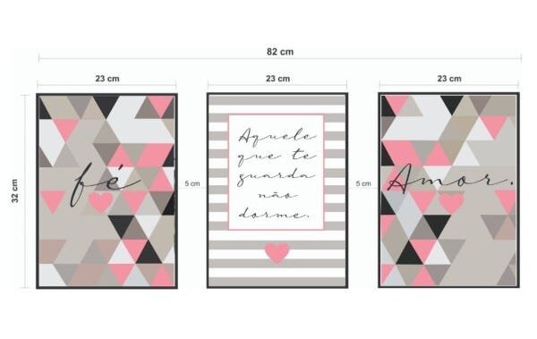 Quadros Decorativos Fé Amor Frase Guarda Abstrato Rosa - Preto - 20 x 30 - 2