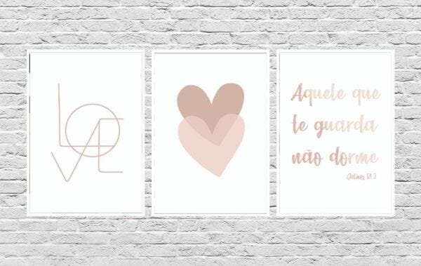 Quadros Decorativos Love Linhas Frase Guarda Coração Duplo Rose - Branco - 20 x 30 - 1