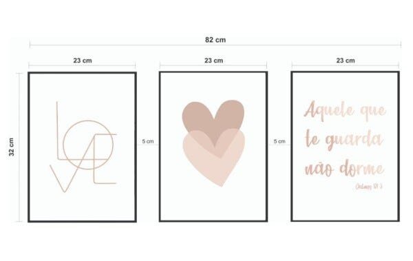 Quadros Decorativos Love Linhas Frase Guarda Coração Duplo Rose - Branco - 20 x 30 - 2