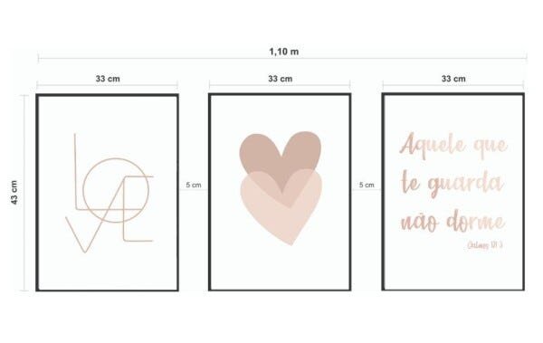Quadros Decorativos Love Linhas Frase Guarda Coração Duplo Rose - Branco - 30 x 40 - 2