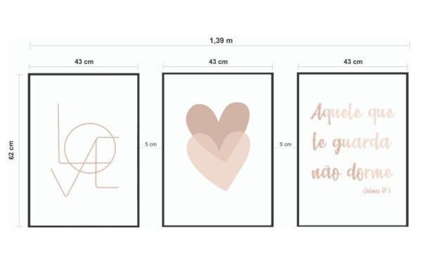 Quadros Decorativos Love Linhas Frase Guarda Coração Duplo Rose - Preto - 40 x 60 - 2
