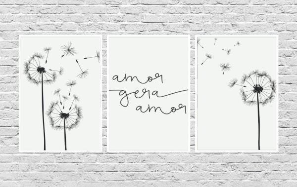 Quadros Decorativos Paisagem Dente de Leão Frase Amor - Branco - 30 x 40 - 1