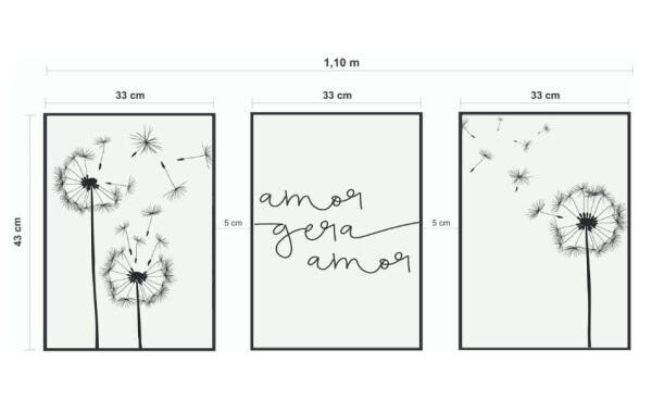 Quadros Decorativos Paisagem Dente de Leão Frase Amor - Branco - 30 x 40 - 2