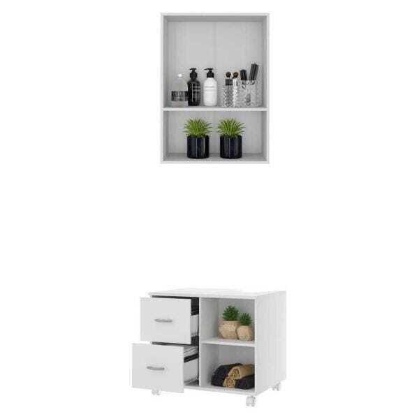 Armário de Banheiro com espelho e 2 portas e Balcão de Pia Multimóveis Branco - 4