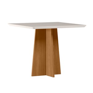 Mesa de Jantar para 4 Lugares 90cm Tampo Quadrado com Vidro Anitta Ypê/off White - New Ceval 23144/9